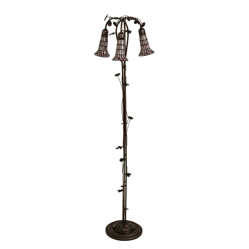 58" High Stained Glass Pond Lily 3 Light Floor Lamp, Pink