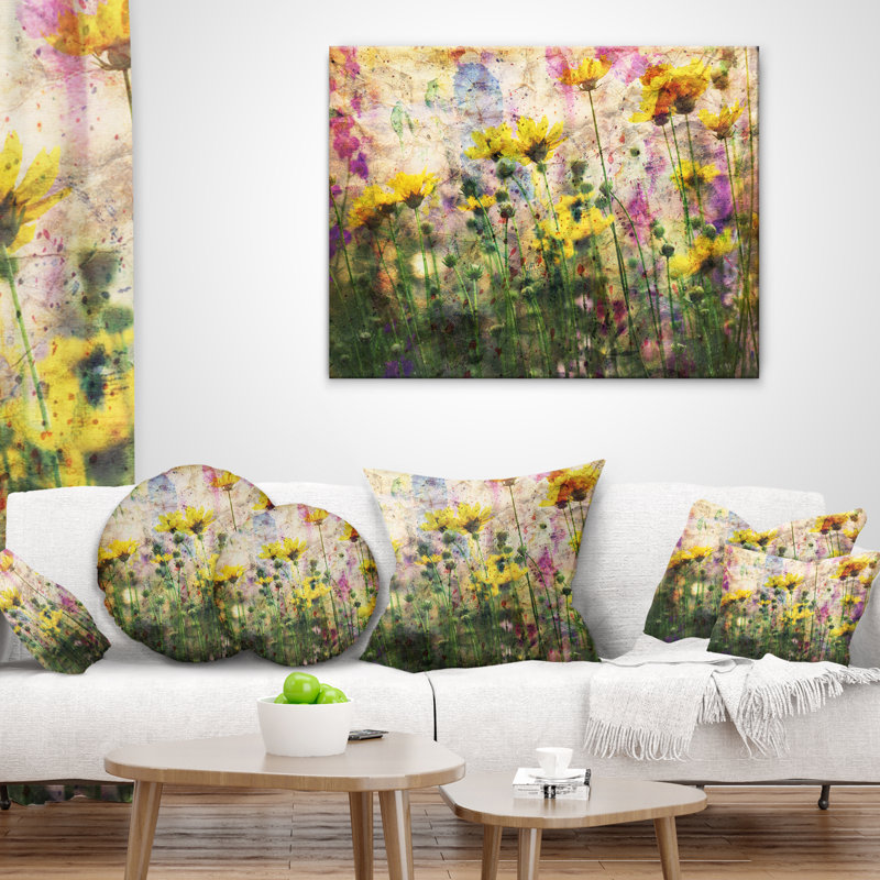 Coreopsis Flowers and Paint Splashes - Floral Printed Pillow, 18" x 18", Throw Pillow