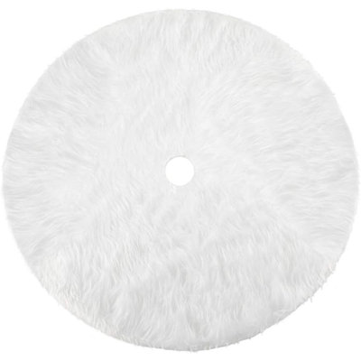 Plush Snow-White Christmas Tree Skirt – Soft Faux Fur Holiday Tree Base Cover & Home Decor