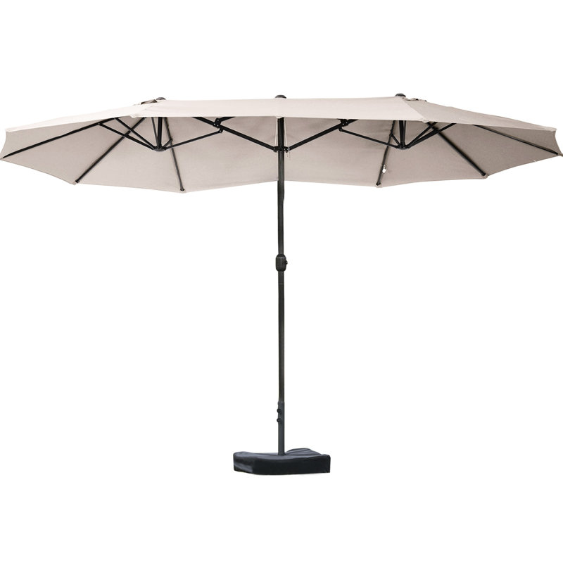 Parasol de patio extérieur de 15 pi, acier rectangulaire, garde-soleil double face, manivelle simple, parasol rectangulaire café par construction, garde, facile