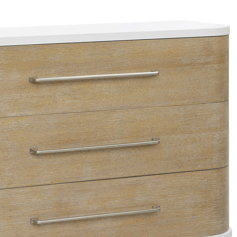 White and Natural Rubberwood 3-Drawer Chest