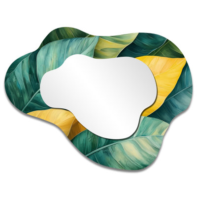 Green Tropical Safari Leaves I - Leaves Irregular Asymmetrical Mirror, Traditional Wall Mirror, Printed on Metal