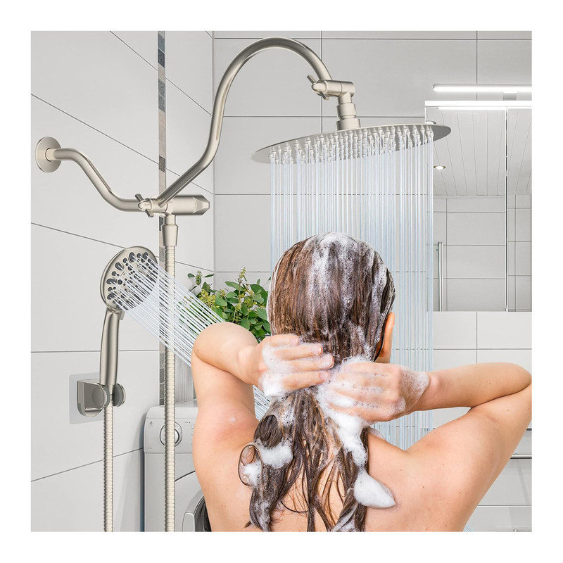 Brushed Nickel Adjustable Height Rainfall Handheld Showerhead Combo