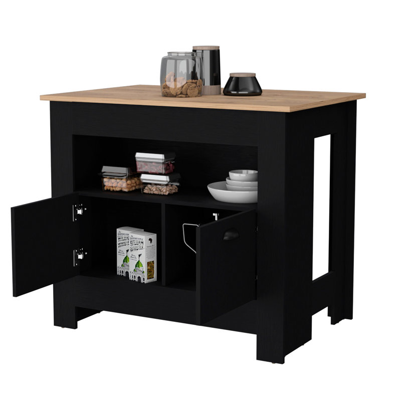 Îlot de cuisine 2 portes noir - organisez votre avec 3 tablettes pour un design moderne, Black