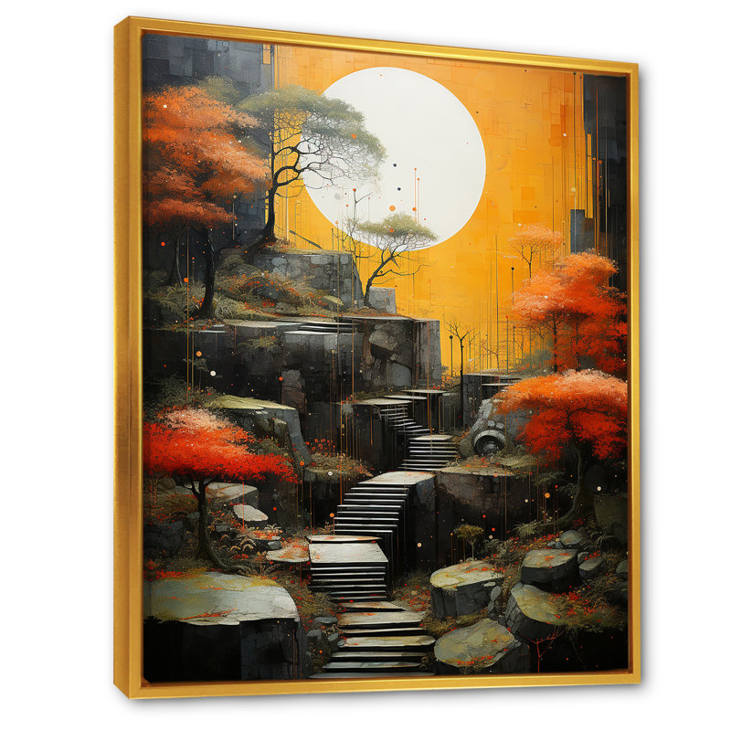 Paysage zen harmonie I - impression, H 32 po x l 16 po x P 1 po, Cadre flottant doré
