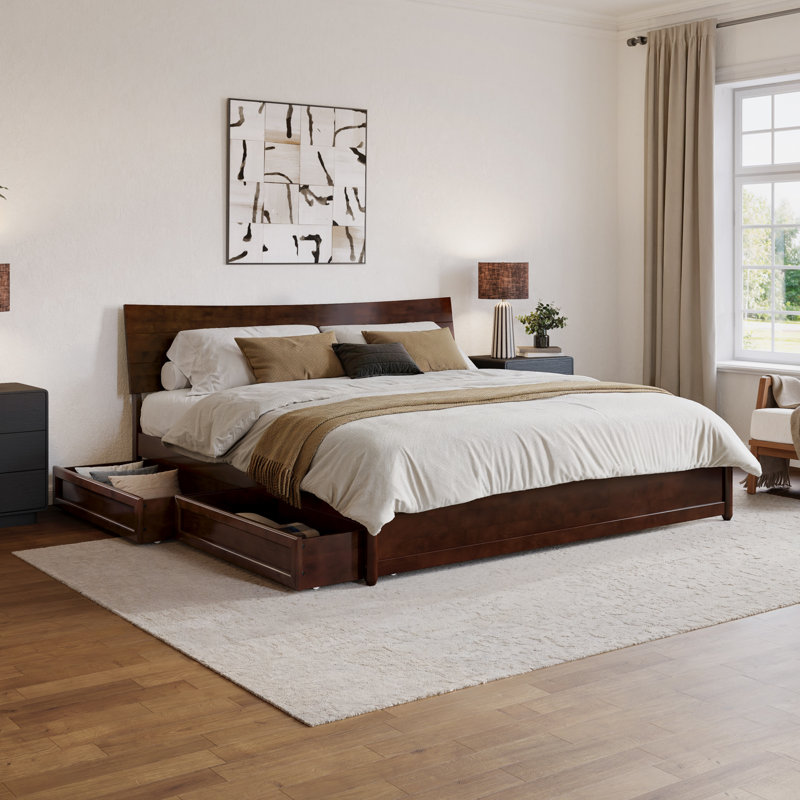 Harlowe Wood Platform Bed with Storage Drawers, Walnut, King