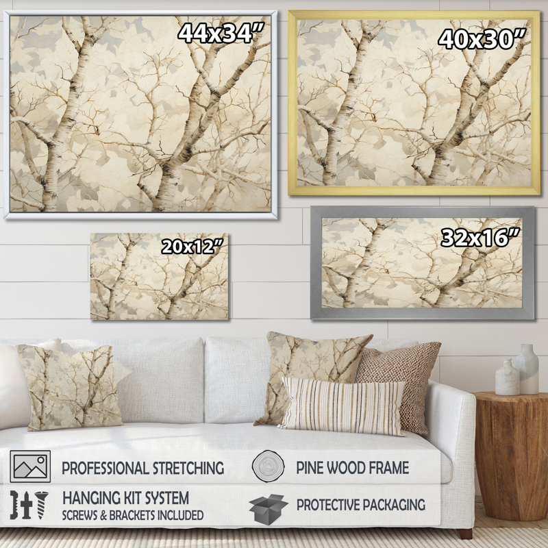 «Minimalims Beige Sycamores Secret I», reproduction sur toile, Toile tendue, H 34 po x l 44 po x P 1,5 po