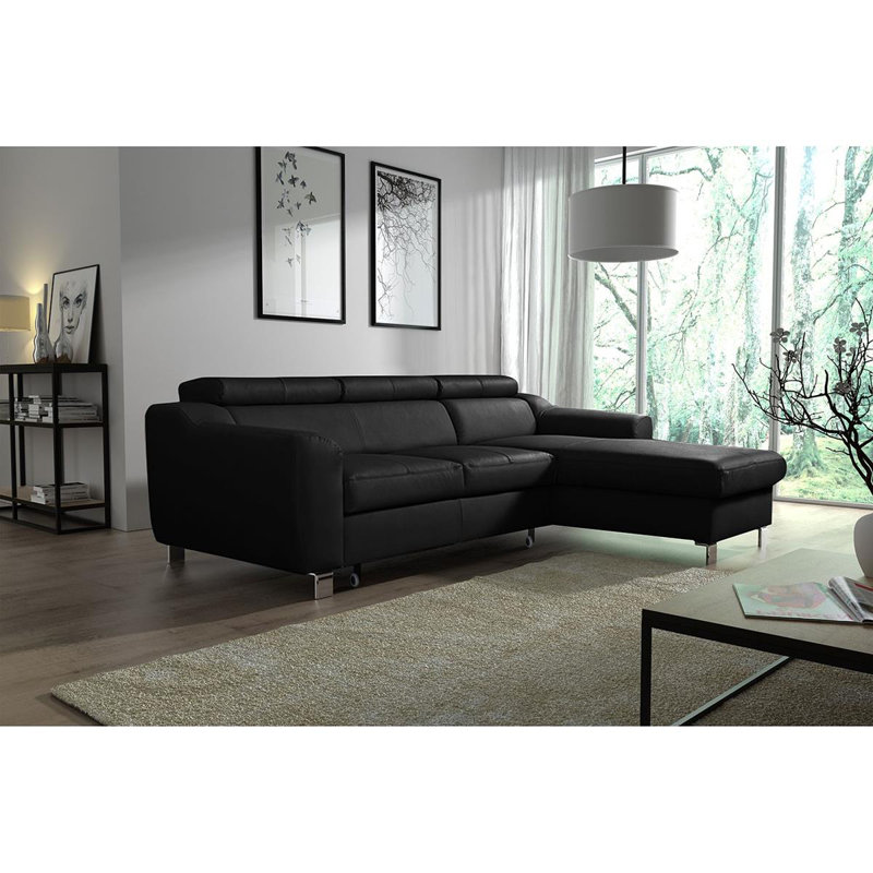 Avaiyah Leather Chaise Sofa with Sleeping Function and Storage, Black, Yes, Right Hand Facing