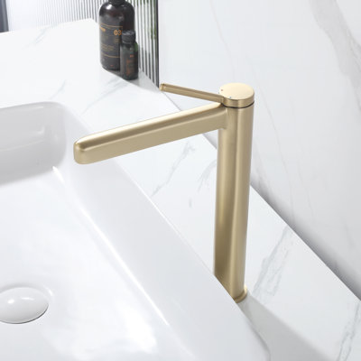 Modern Single Handle Bathroom Vessel Sink Faucet, 12.3" Height With Removable Aerator