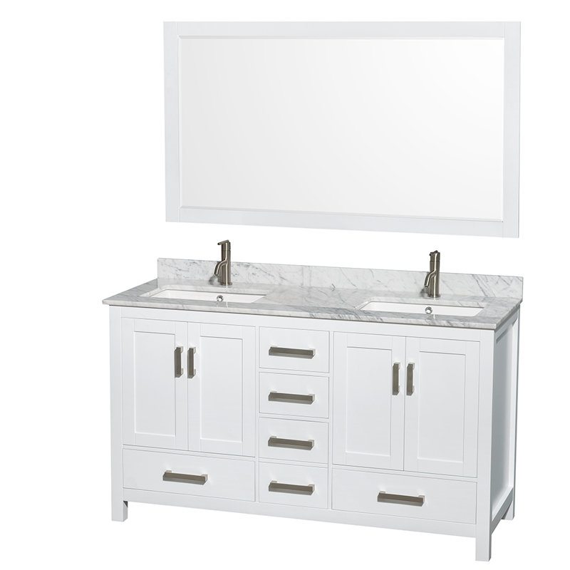 Sheffield 60" Double Bathroom Vanity Set with Mirror, White