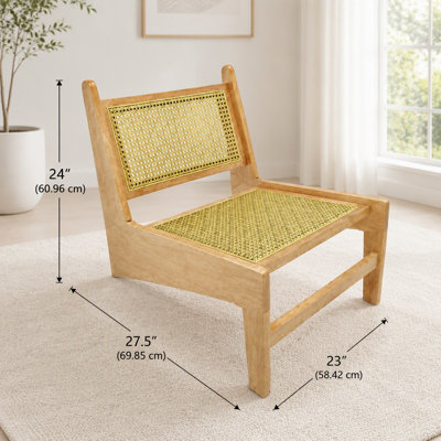 Accent Chair, Rattan Lounge Chair for Living Room, Boho Side Corner Comfy Wood Chair for Bedroom and Balcony