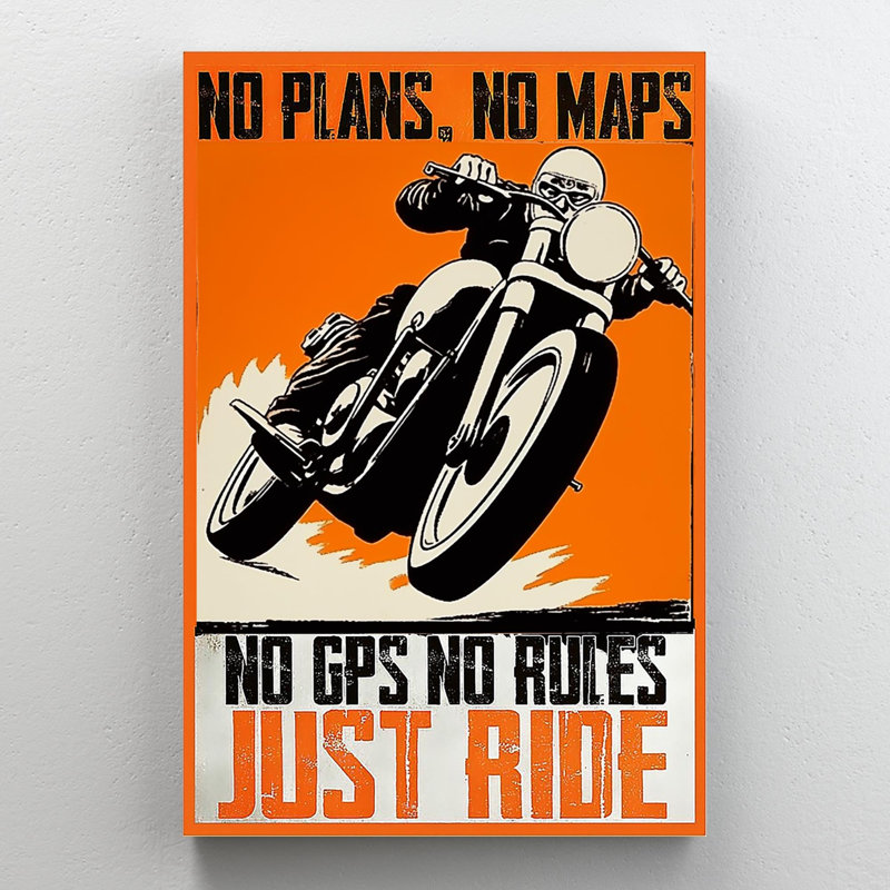 «Moto No Gps No Rules Just Ride», reproduction d'art graphique sur toile tendue, H 36 po x l 24 po x P 1,25 po