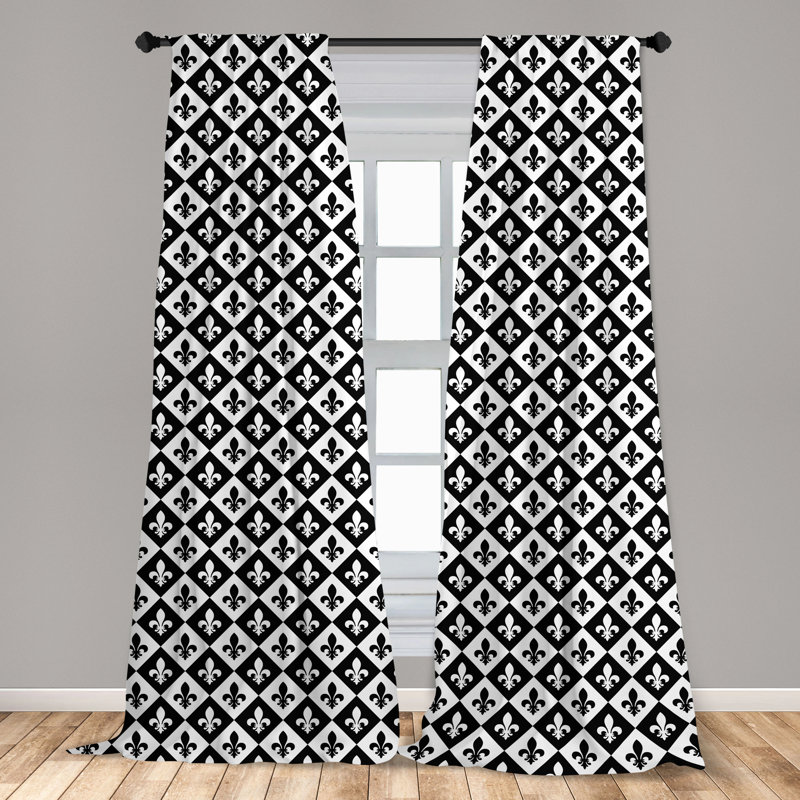 Black and White Fleur De Lis Room Darkening Curtain Panels