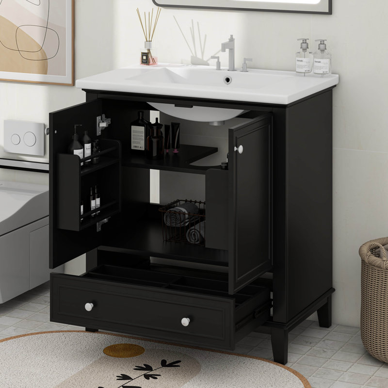 Ensemble de meuble-lavabo 30 po avec lavabo, portes et tiroir, Noir