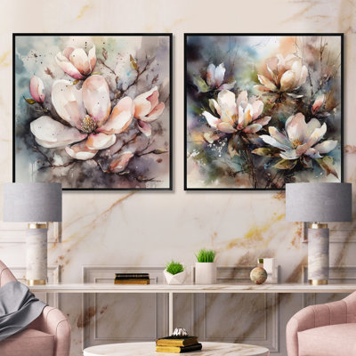 Pink Magnolia Symphony - Floral Magnolias Square Collage Set Of 2