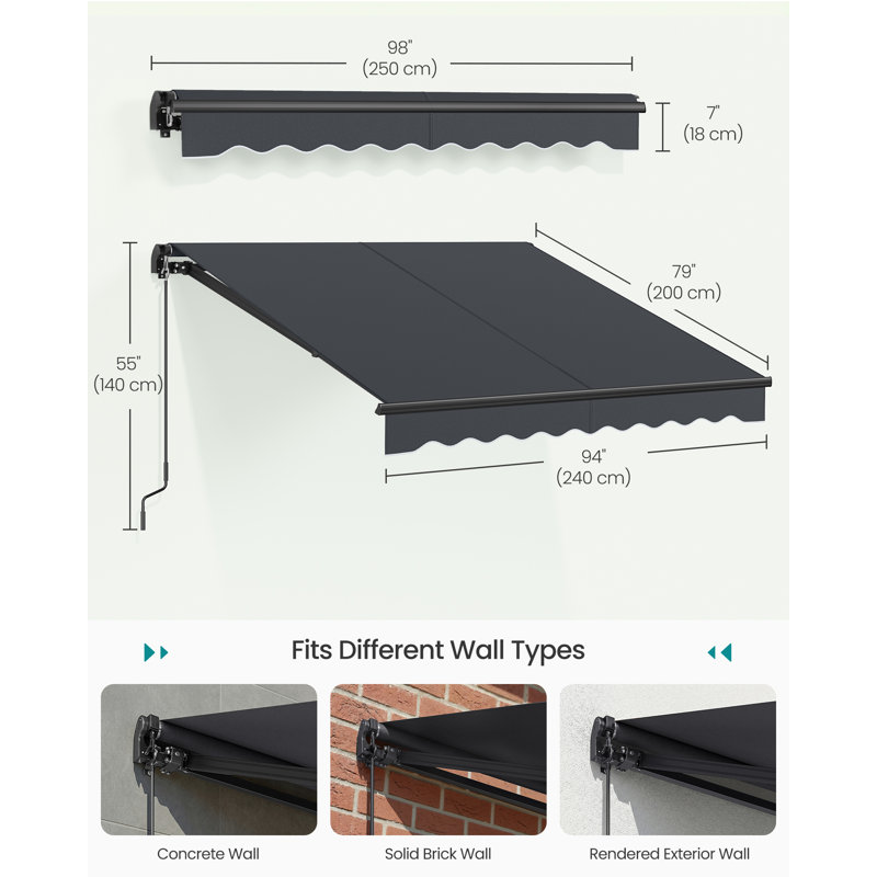 LEDREM Retractable Door / Window Awning, 250cm H x 250cm W x 200cm D