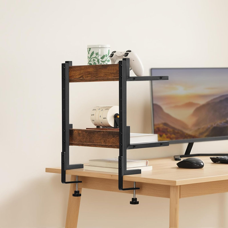 Organiseur de bureau à 2 niveaux, tablette de bureau gain de place avec tablettes ajustables, pour le bureau, le bureau et les accessoires de divertissement