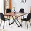 Table de salle à manger moderne et ajustable avec bureau texturé en noyer, pieds en métal noir et quatre sièges rembourrés en coton, parfaits pour les petits espaces-1176913805