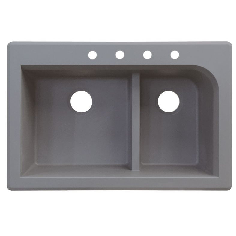 Transolid Radius 22'' W Double Bowl Granite Drop-In Kitchen Sink, Gray, 4 hole