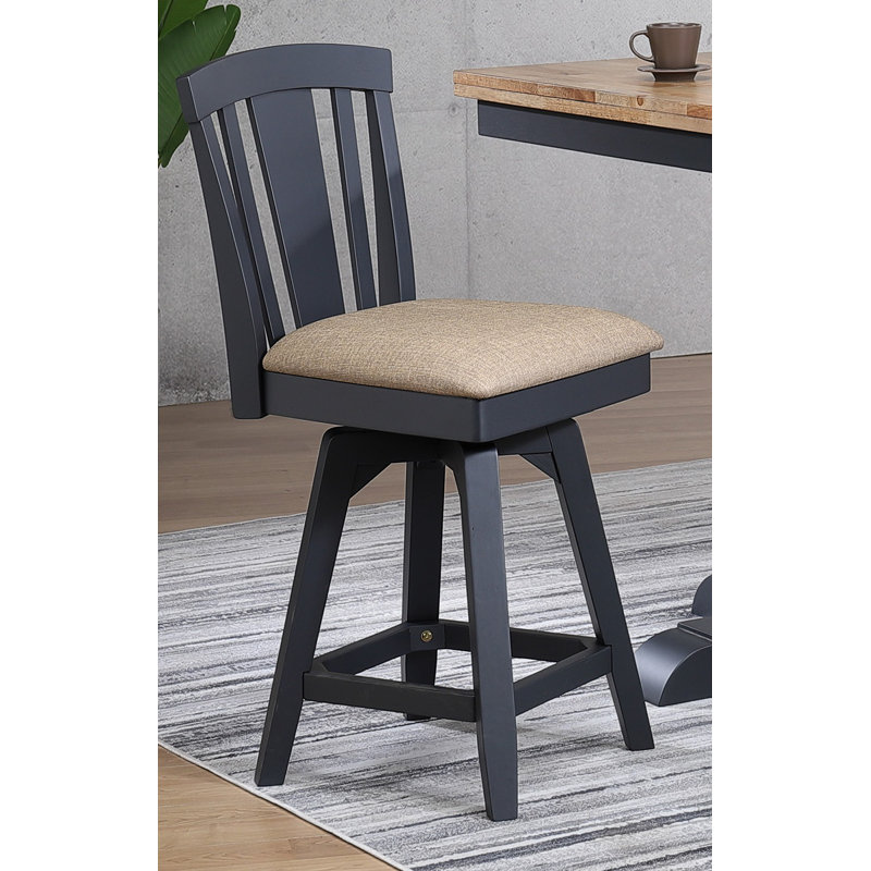 Tabouret de bar pivotant en bois massif Derbyshire, Tabouret de comptoir (siège d’une hauteur de 24