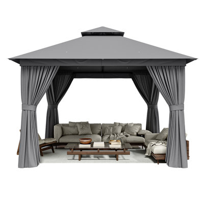 10 Ft. W X 10 Ft. D Outdoor Gazebo With Double Roof, Spacious Canopy With Netting & Curtains, Perfect For Patio, Lawn & Backyard