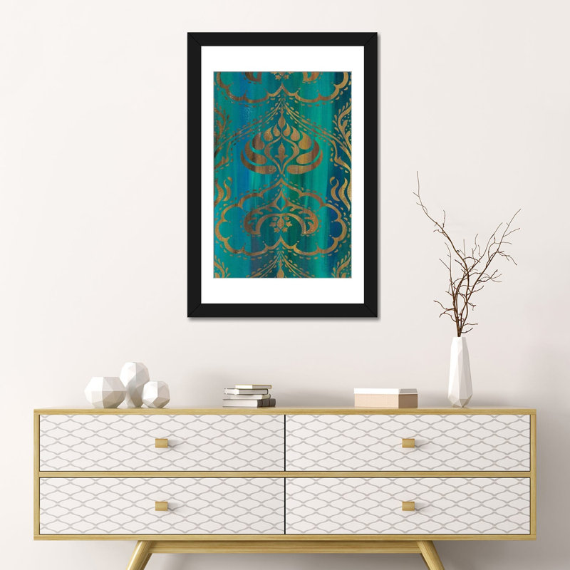 « blue arabesque ii », reproduction d’impression sur toile, H 24 po x l 16 po x P 1 po, Papier beaux-arts encadré noir, Blanc