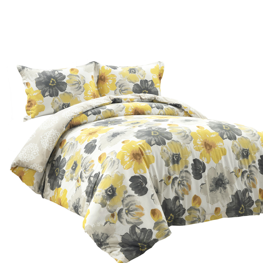 Yellow Standard Cotton Reversible 3 Piece Quilt Set Lush Decor 