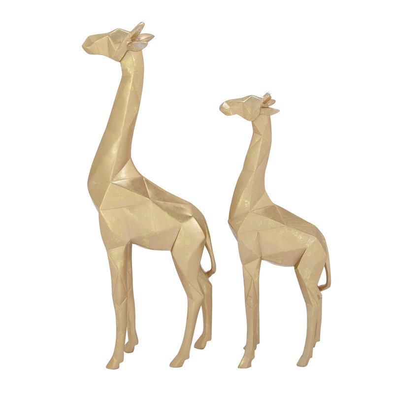 CosmoLiving by Cosmopolitan Gold Polystone Giraffe Sculpture Set of 2 12", 15"H, Gold