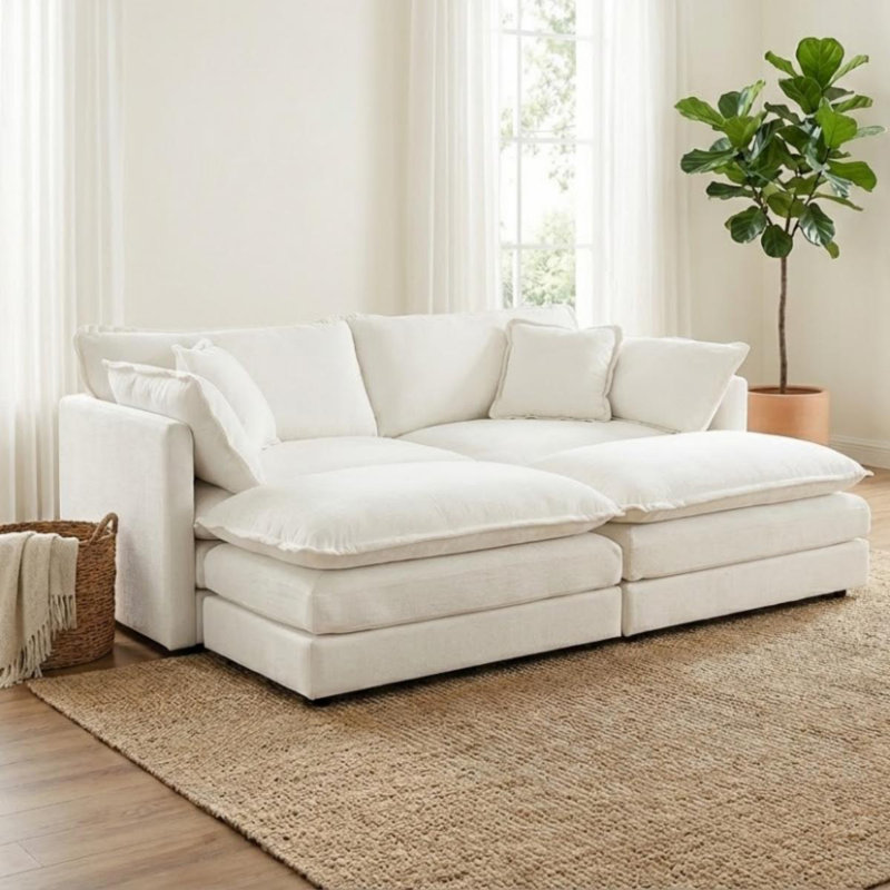 Canapé modulaire avec 2 repose-pieds Comfy, Blanc