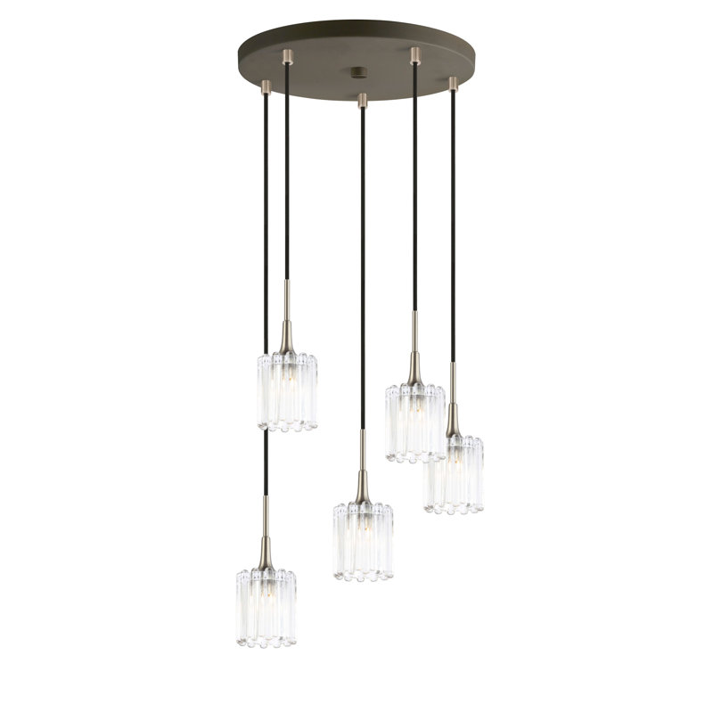 Luminaire suspendu tambour grappe 5 lumières Romona, Laiton, DEL