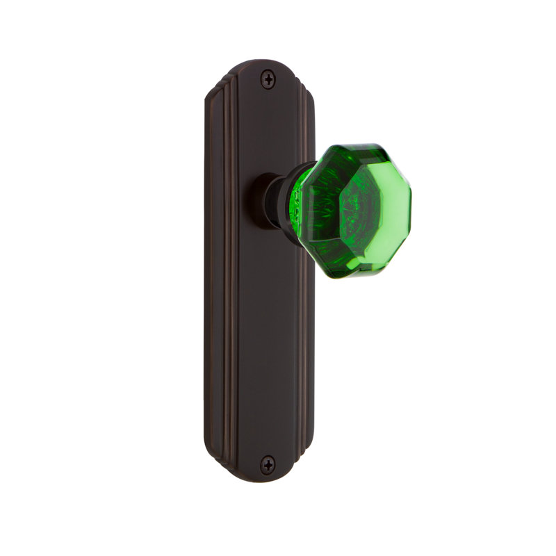 Deco Plate with Waldorf Emerald Door Knob, Timeless Bronze, 2-3/4”