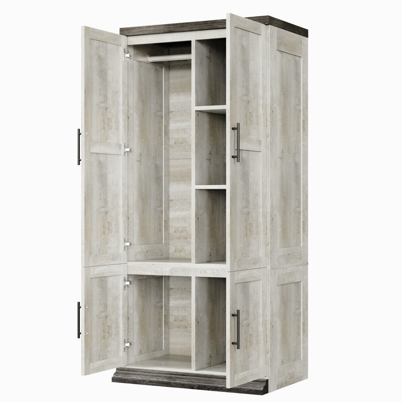 Grande armoire-penderie 71 po, armoire de rangement en bois avec tringle et tablettes pour chambre 71 po