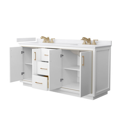 Meuble-lavabo double autoportant avec plateau en marbre de culture 72 po Icon