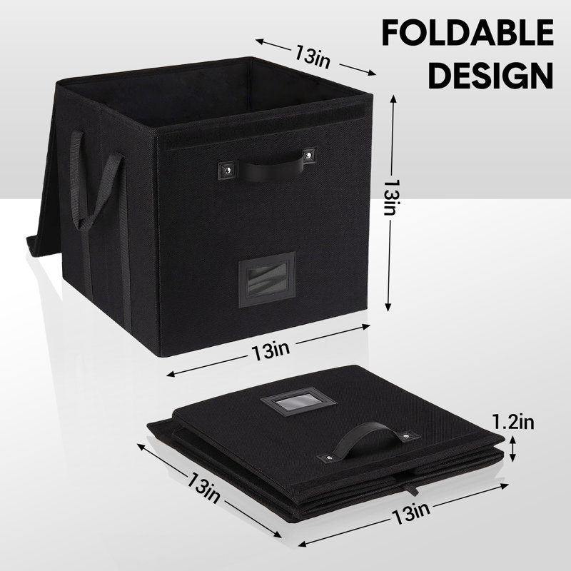Vinyl Record Storage Boxes 3-Pack, Stackable LP Organizer with Lid and Handles, Black