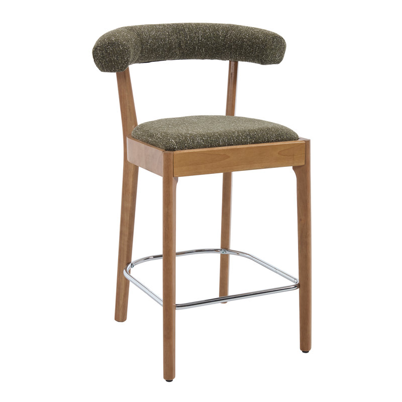 Upholstered Counter Stool With Barrel Back, Modern Counter Height Bar Stool For Kitchen Island/Dining Room, Green