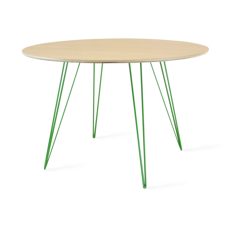 Williams Walnut Round Metal Base Dining Table, Green, 30" H x 46" L x 46" W, Natural