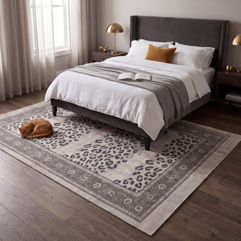Tapis Ankerite à motifs animaux, gris, ivoire, beige et noir, antidérapant, à poils courts, pour intérieur et extérieur, adapté aux animaux domestiques, salon, chambre, salle à manger, entrée, couloir, bureau, lavable