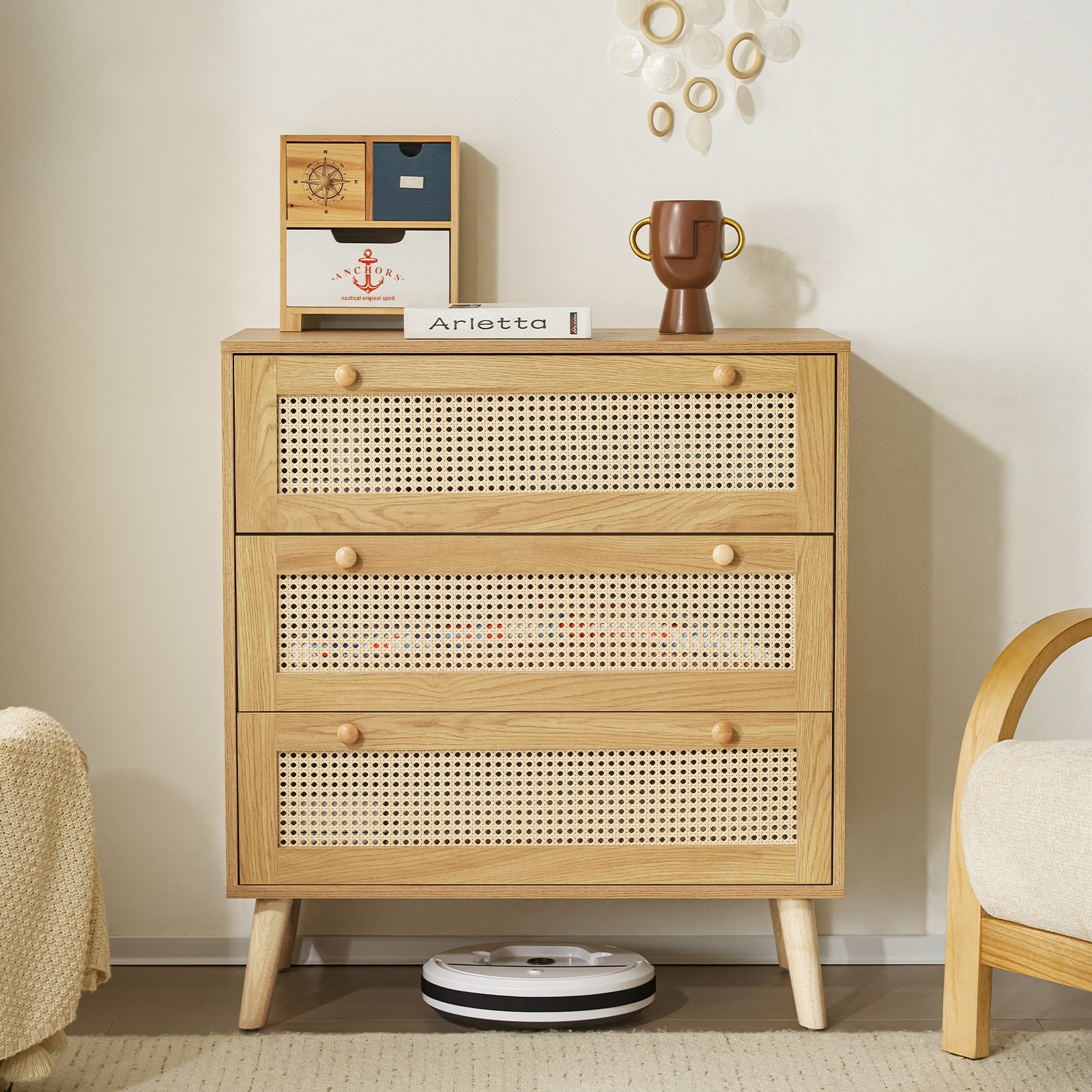 George Oliver Rattan 3 Drawer Dresser - Wayfair Canada