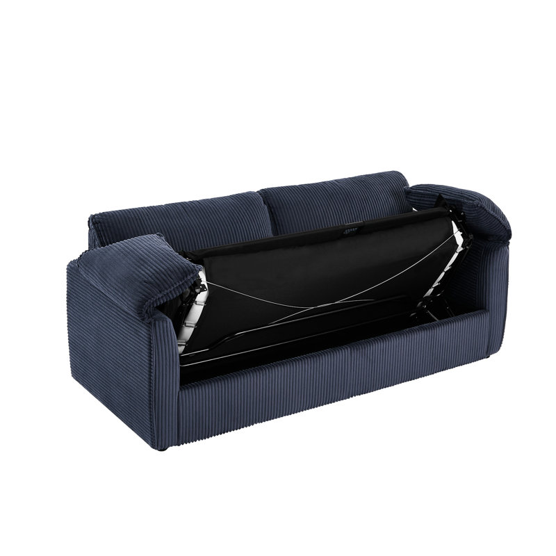 Canapé futon moderne de 79,13 pouces, lit en velours côtelé bleu, structure en métal, 2, support de 450 lb, canapé en éponge haute pour le salon, éponge, facile à assembler