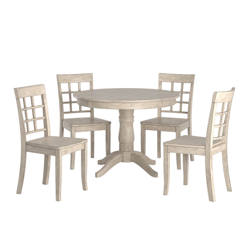 Alexa-Mae 4-Person Solid Wood Pedestal Dining Set, Antique White