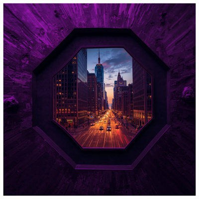 City Skyline Purple Bath Mat