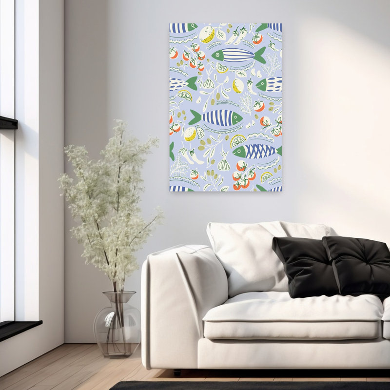Art mural contemporain, poisson méditerranéen, H 36 po x l 24 po