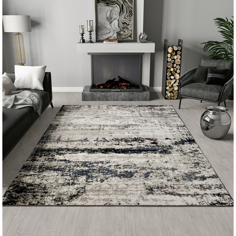 Tapis d'intérieur / extérieur gris / noir Gravitt, Rectangle 5 pi x 8 pi