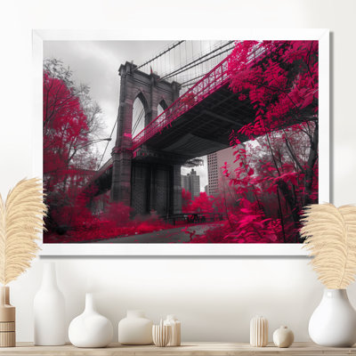 Rose, gris, pont de Brooklyn, New York, reproduction d'art murale - pont