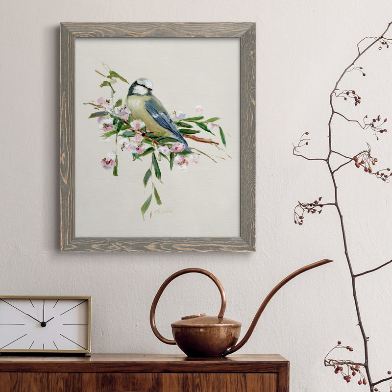 «Spring Song Blue Bird», reproduction sur toile encadrée, H 44 po x l 31 po x P 1 po, Toile avec cadre gris