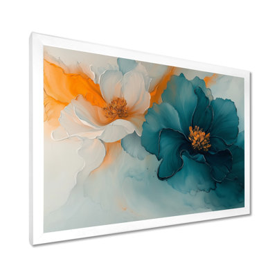 Abstract Ranunculus Golden And Aqua Glow I - Ranunculus Wall Art Decor