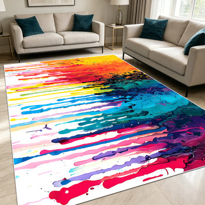 1PC Rainbow Dripping Paint Watercolor Art area rugs for Living Room, Soft and Comfortable, Suitable for all seasons, easy-to-maintain, machine washable, suitable for dining room, bedroom, kitchen, entryway, patio, Home Decor, Outdoor Decor.