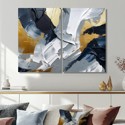 Abstractions dorées et grises II - formes larges, grandes impressions d'art sur toile