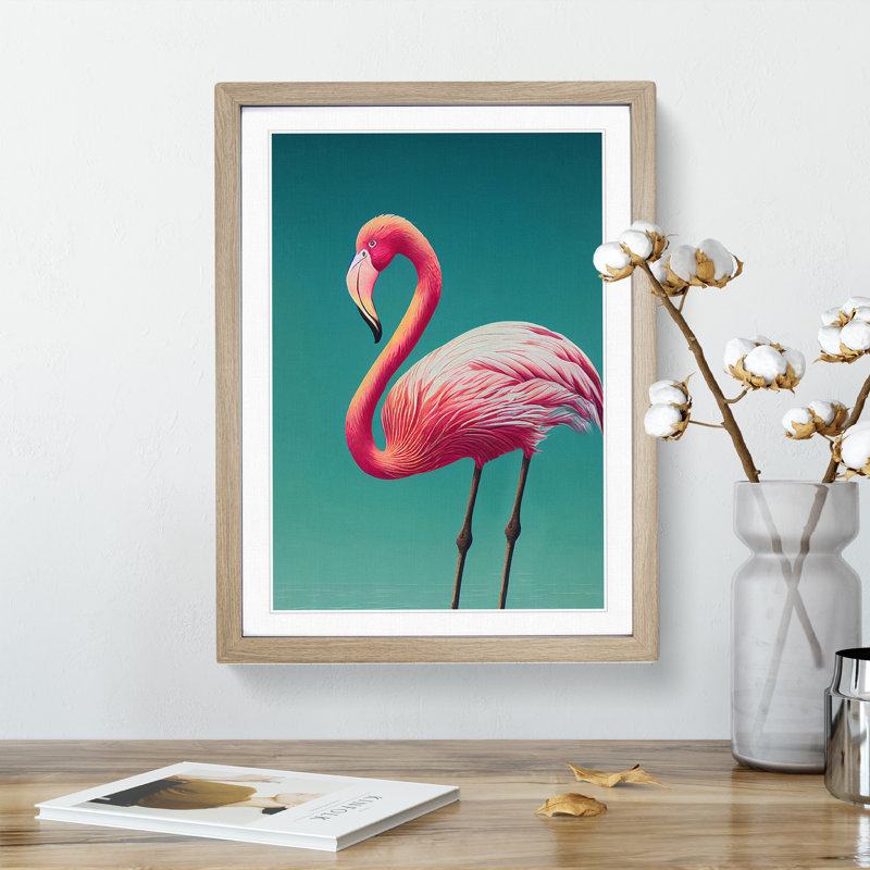 Dignified Flamingo - Single Picture Frame Print, 34cm H x 25cm W x 2cm D, Oak