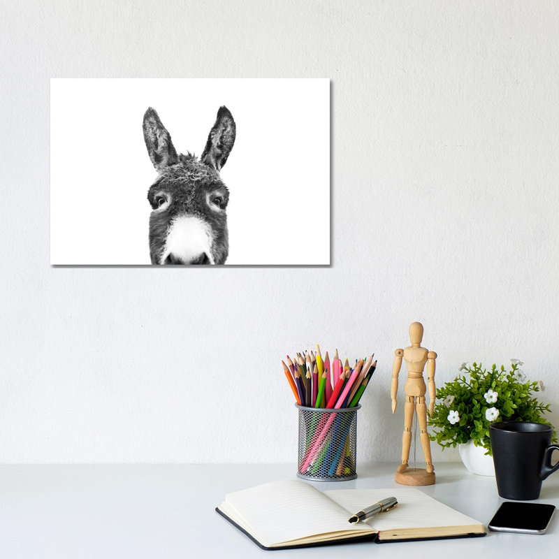 Peeking Donkey In Black & White by Sisi & Seb - Wrapped Canvas Print, 20.32 cm H x 30.48 cm W, Wrapped Canvas